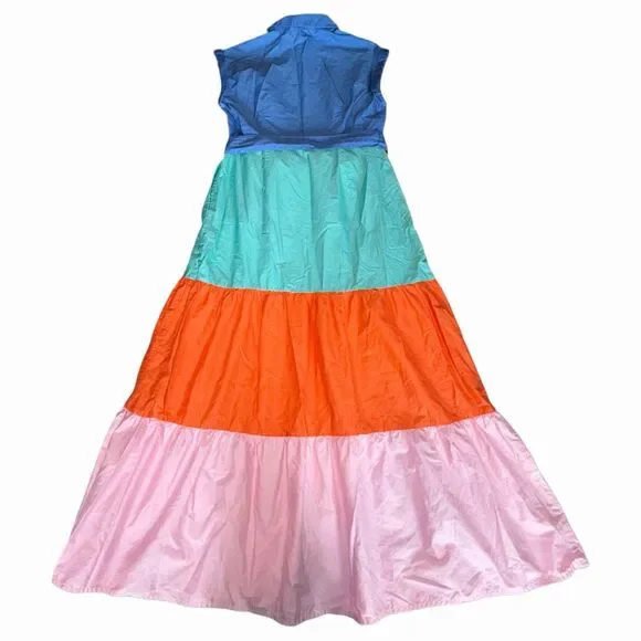 Boden Women's Maxi Dress Size 8 Multicolor 100% Cotton Tiered Belted Alexa - Picture 2 of 10